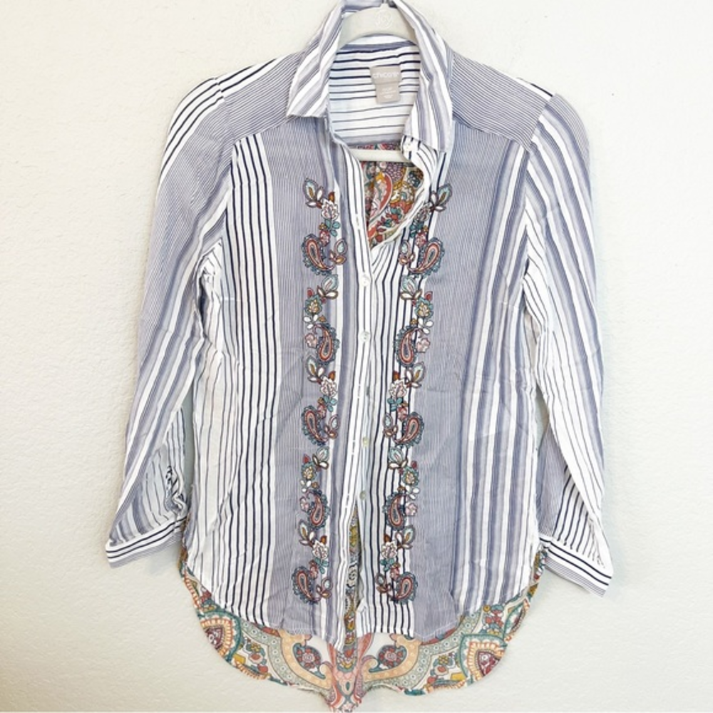 Chico's Embroidered Paisley Button Down